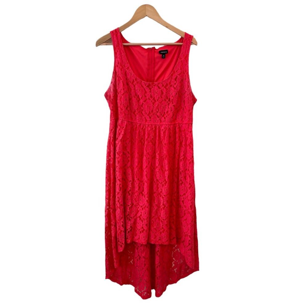 Torrid Dress Womens Sz 16 Lace Hi Low Red Midi Asymmetrical Lace Coquette Girl